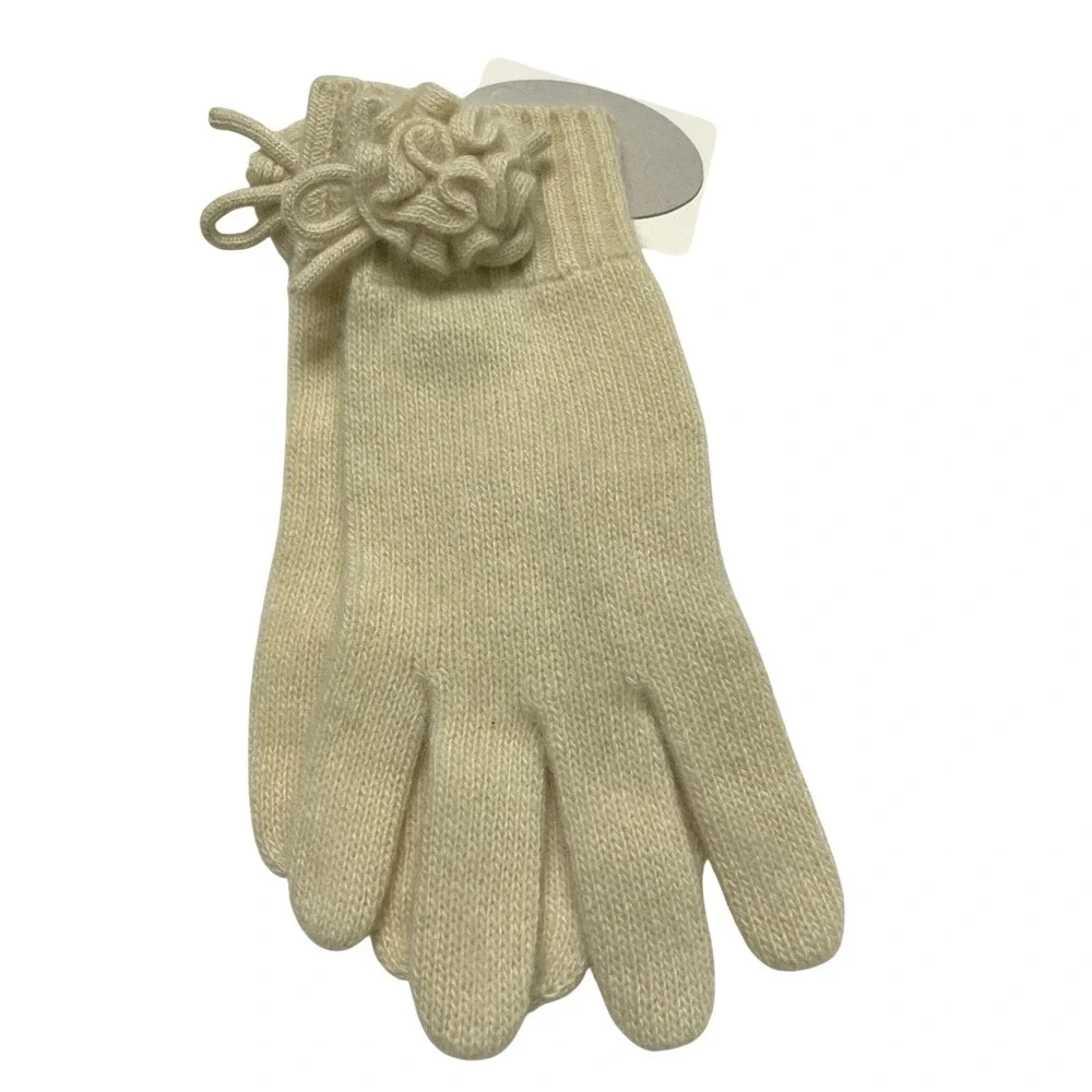 Portolano Womens‎ Cream Cashmere Gloves Flower Detail Luxurious Soft Delicate